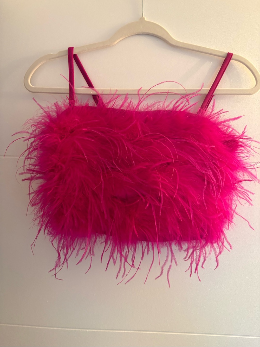 She + Sky Hot Pink Feathered Cropped Tank